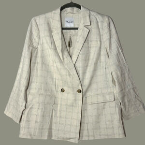 NWT. Madewell Cream Caldwell Double Breasted Plaid Ghent Blazer 2X